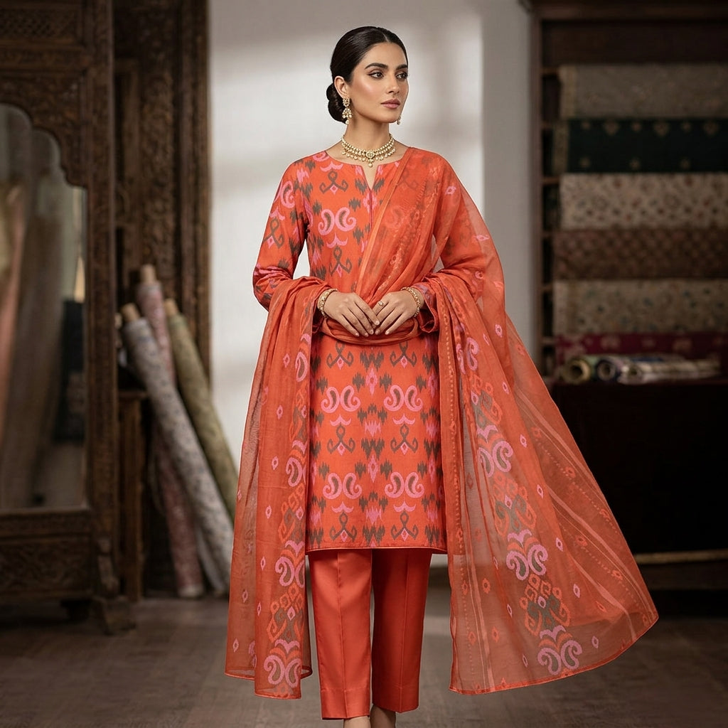 Premium Karandi Embroidered 3PC Suit