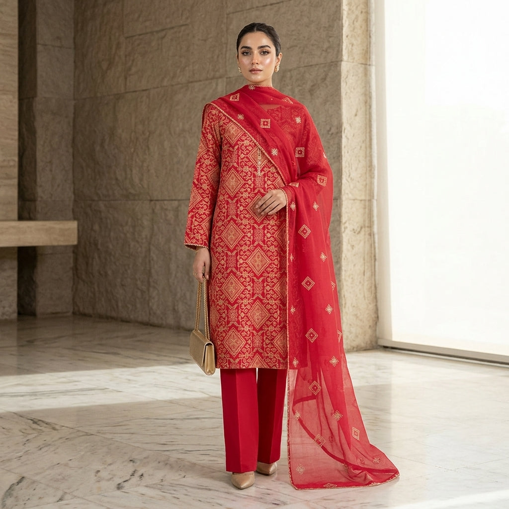 Premium Karandi Embroidered 3PC Suit