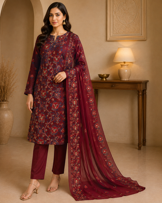 “Bareeze Fully Embroidered Lawn 3-Piece”