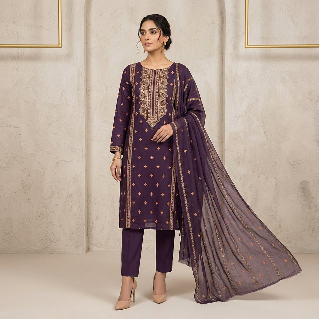 Premium Karandi Embroidered 3PC Suit
