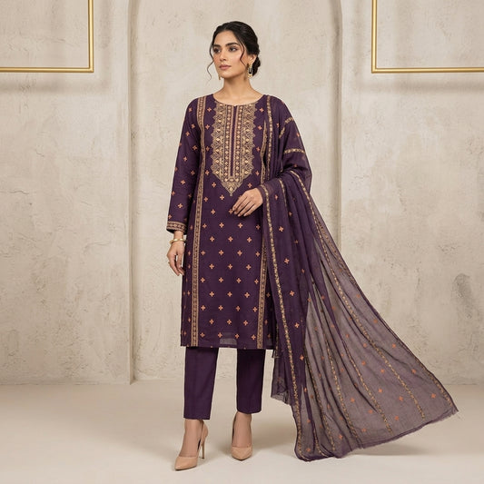 Premium Karandi Embroidered 3PC Suit