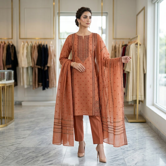 Premium Karandi Embroidered 3PC Suit