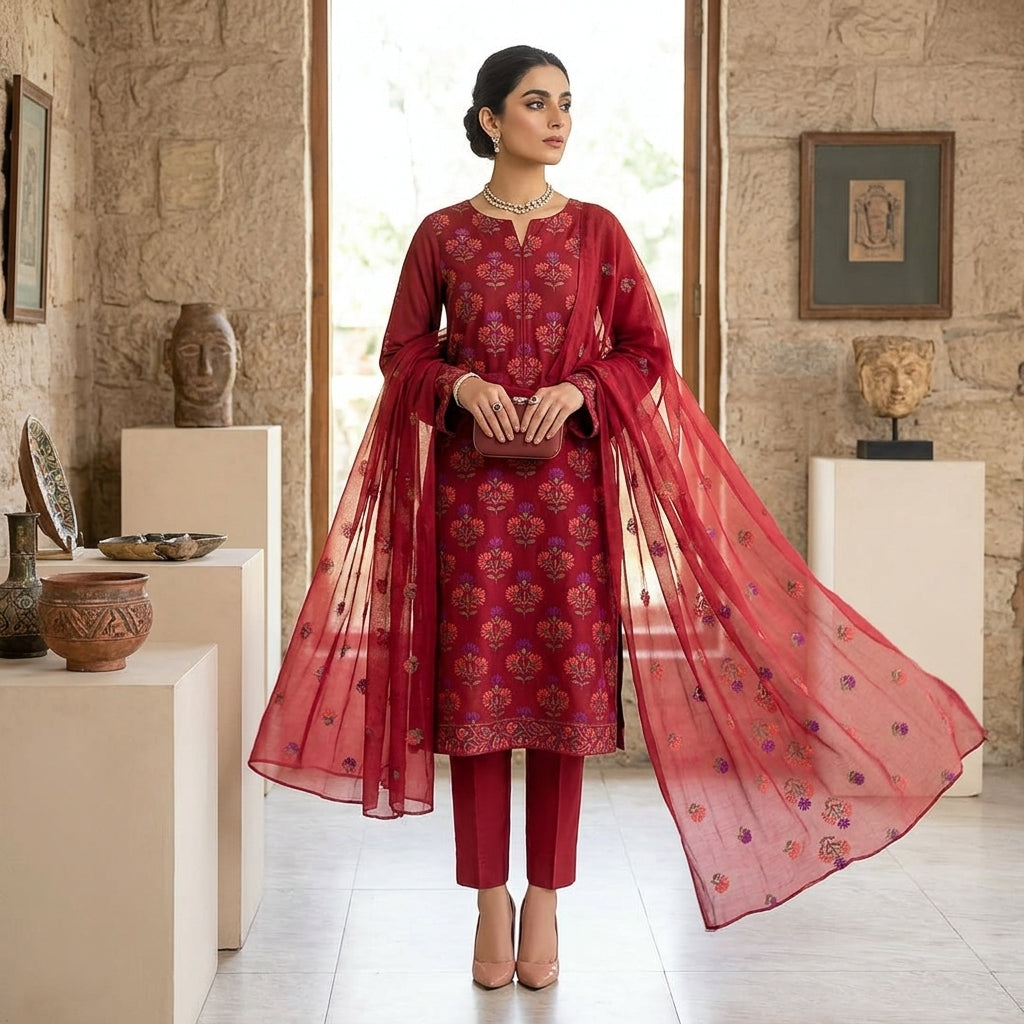Premium Karandi Embroidered 3PC Suit