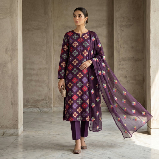 Premium Karandi Embroidered 3PC Suit