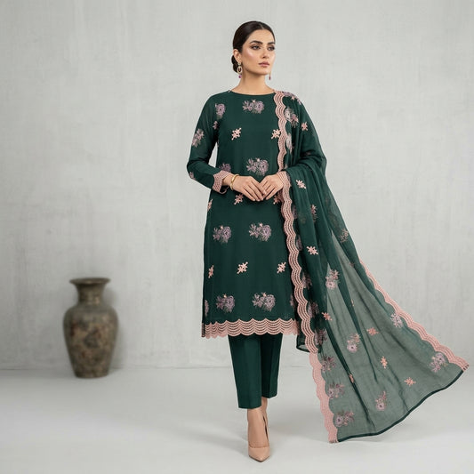Premium Karandi Embroidered 3PC Suit