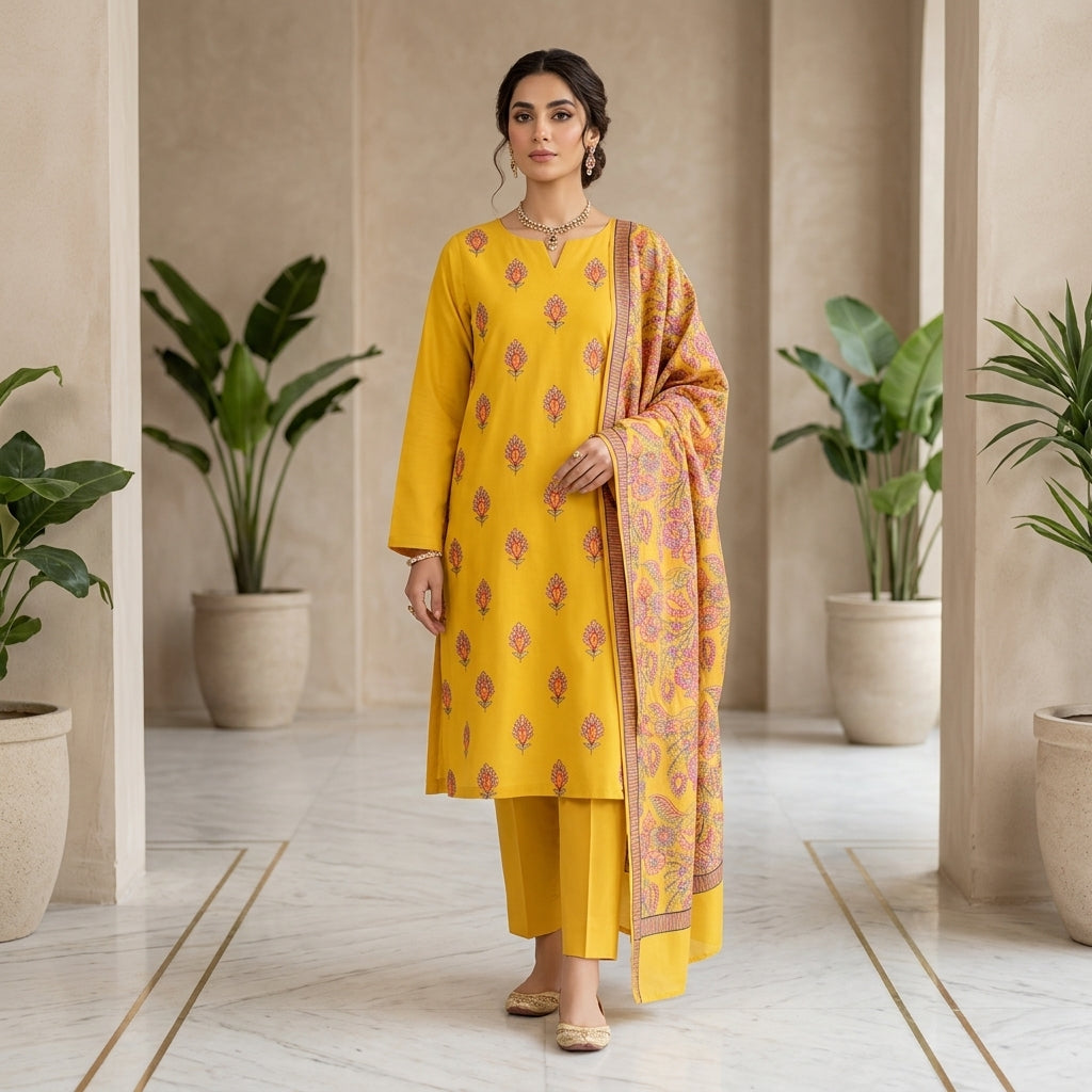 Premium Karandi Embroidered 3PC Suit