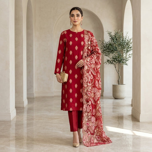 Premium Karandi Embroidered 3PC Suit