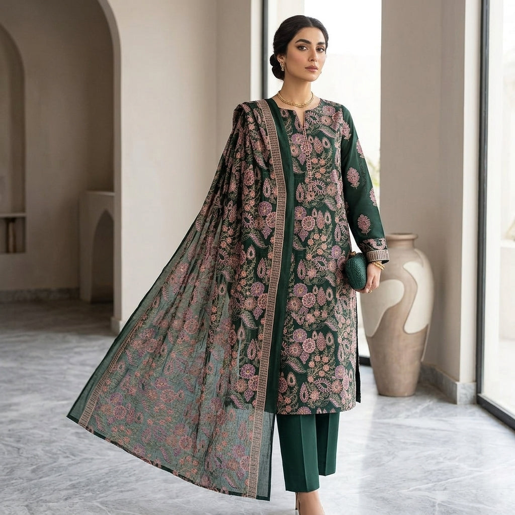 Premium Karandi Embroidered 3PC Suit