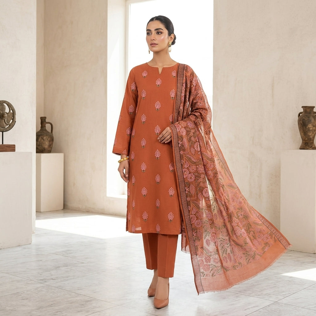 Premium Karandi Embroidered 3PC Suit