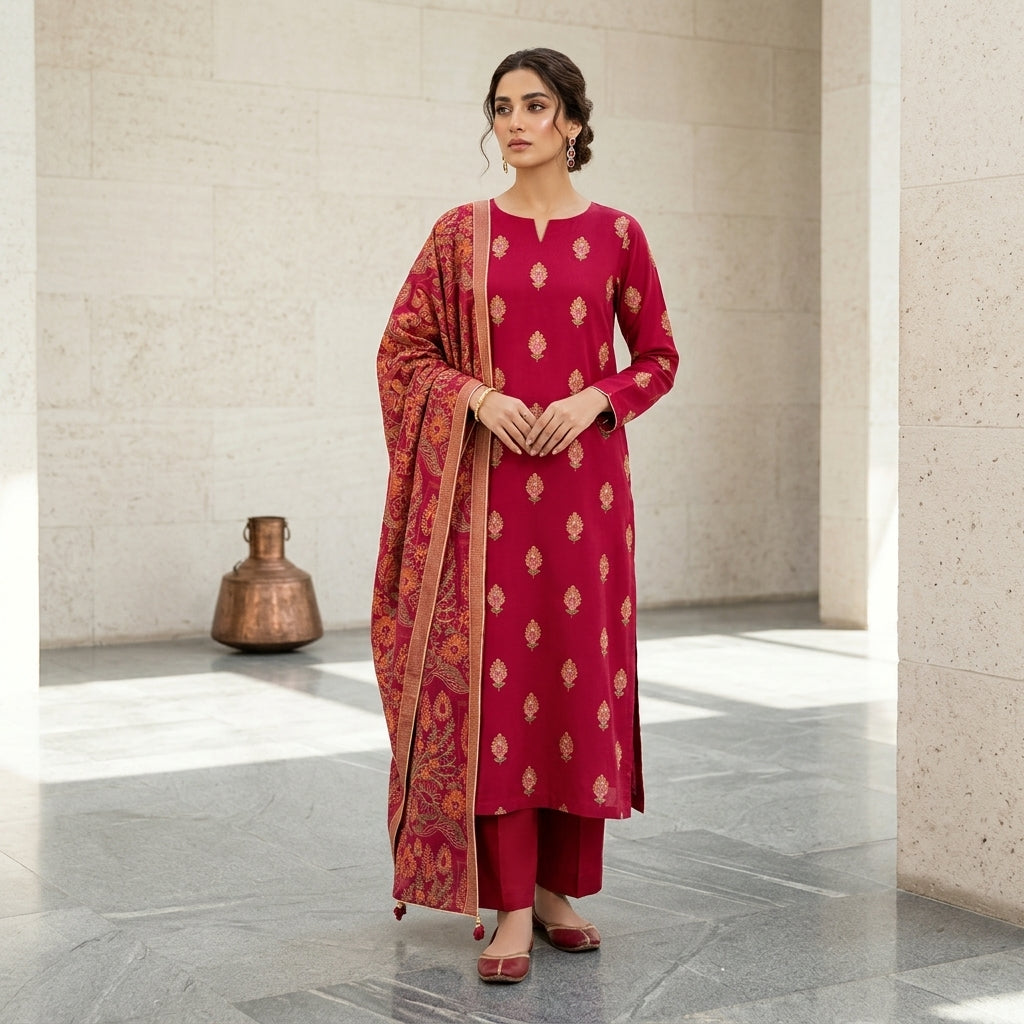 Premium Karandi Embroidered 3PC Suit