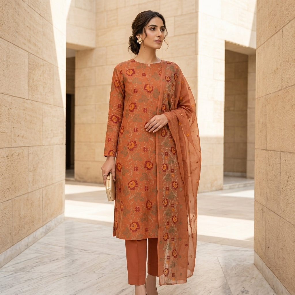 Premium Karandi Embroidered 3PC Suit